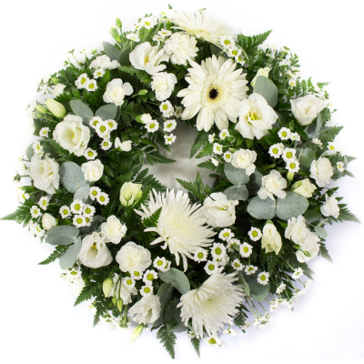 Classic Wreath in White -SYM-321 | Heywood Florists | Heywood | Flower Delivery - Same Day Funeral Tributes Flowers Deliverd In Heywood From Heywood Florist