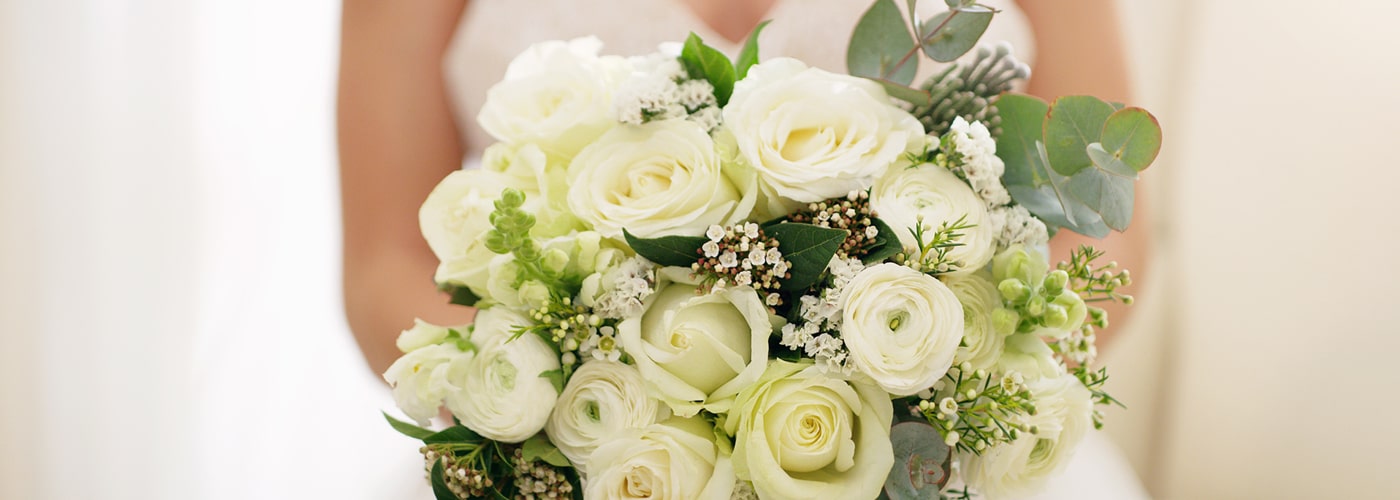 A white rose bridal bouquet